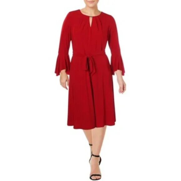NWT Womens Plus Size 16W Red Ralph Lauren Keyhole Bell-Sleeve Knee-Length Dress - Picture 6 of 6